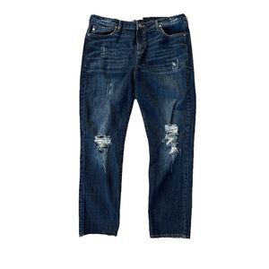 Dear John Straight Leg Distressed High Rise Jean Size 31 Knee Cut Out And Tears